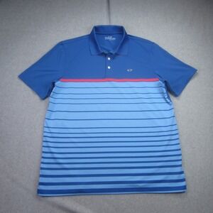 Vineyard Vines Polo Shirt Mens Large Blue Striped Performance Golf Casual